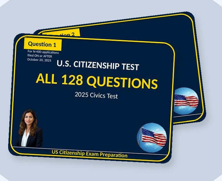 128-question flashcard deck, 2025 civics test