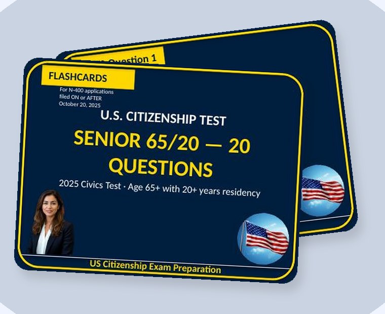 Senior 65/20 flashcard deck, 2025 civics test