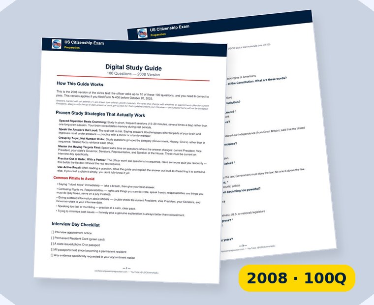 Digital study guide, 2008 civics test, 100 questions