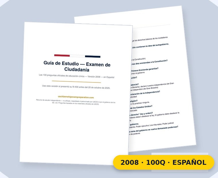 Guía de estudio en español, examen 2008 de 100 preguntas