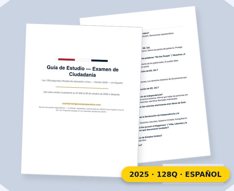 Guía de estudio en español, examen 2025 de 128 preguntas